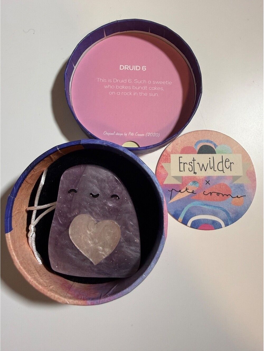 Druid 6 Brooch - Erstwilder x Pete Cromer 2020 Purple Heart Art Rock Resin Pin
